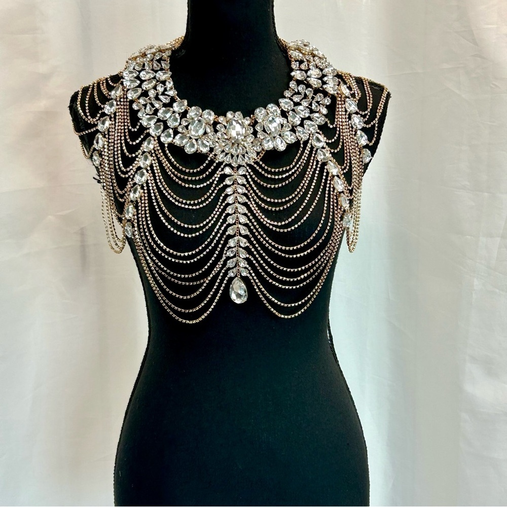 Bridal Luxury Wedding Body Jewelry Crystal Rhinestone Necklace Chains Statement - Picture 14 of 14